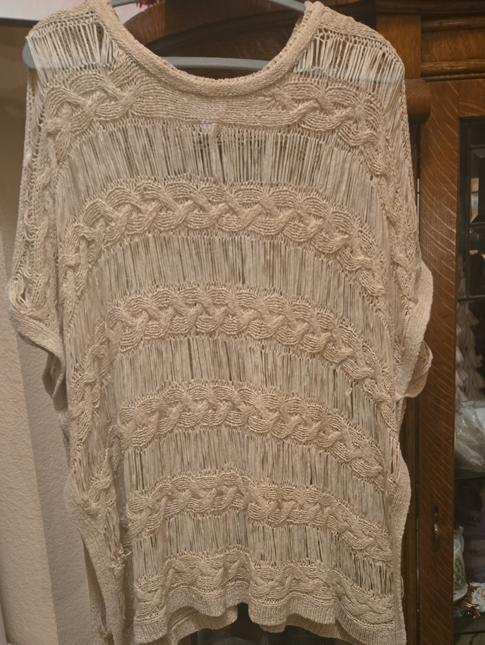Chico's Open-Weave Cream Knit Poncho